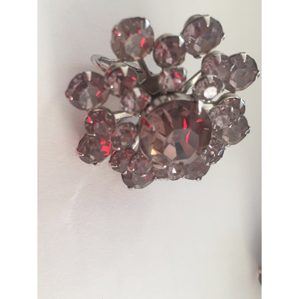 Vintage Signed Coro Atomic Age StarBurst irridesent Rhinestone Earrings clip